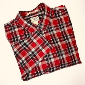 L.L. Bean Red Navy white Plaid Shirt Size:  XL